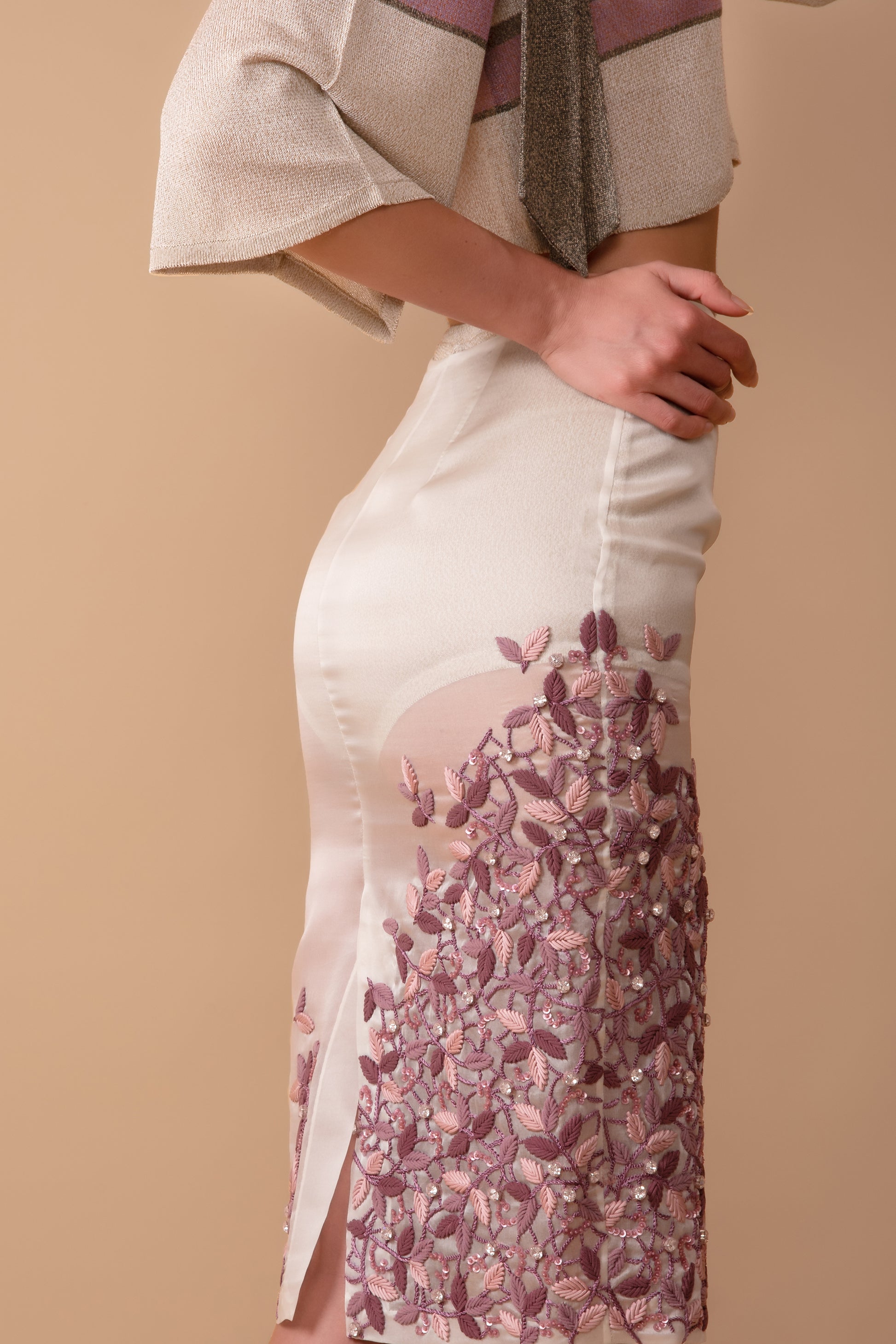 Organza Embroidered Skirt with a Back Slit