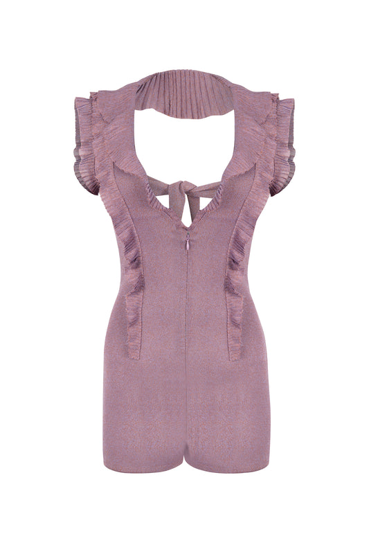 Ruffled Knit Playsuit with Back-Strap Detailing