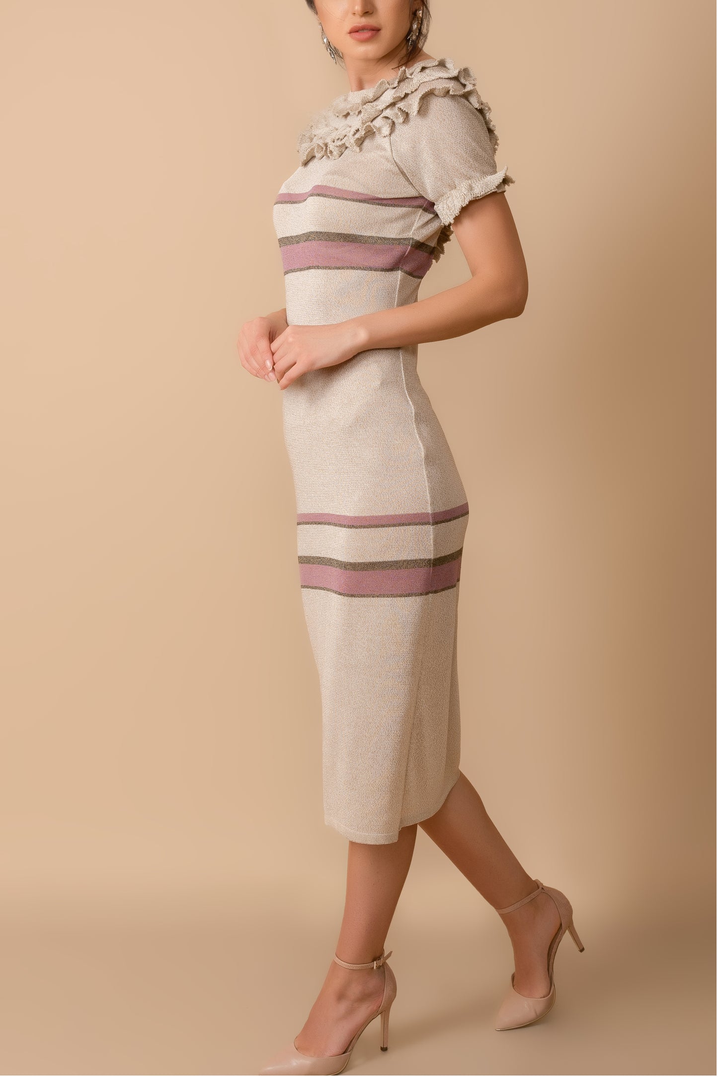 Ruffled Mid-Length Knit Dress