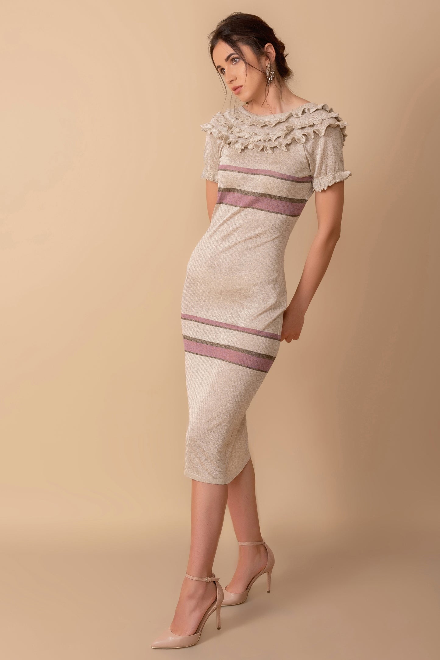 Ruffled Mid-Length Knit Dress
