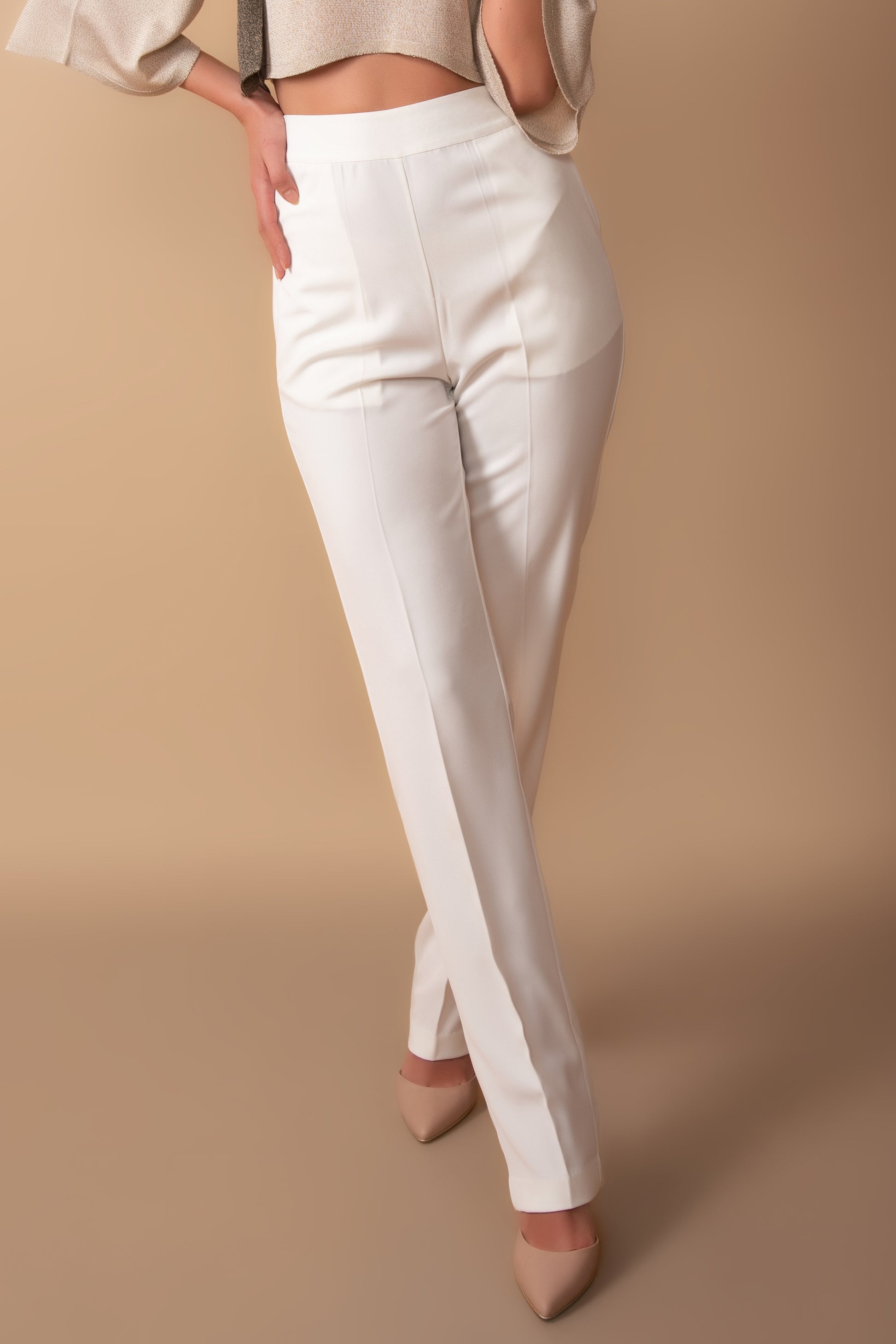 Ivory Slim-fit creased pants